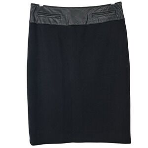 WORTH 4 Black Straight Pencil Skirt Rayon Knit Leather Waistband Career Business